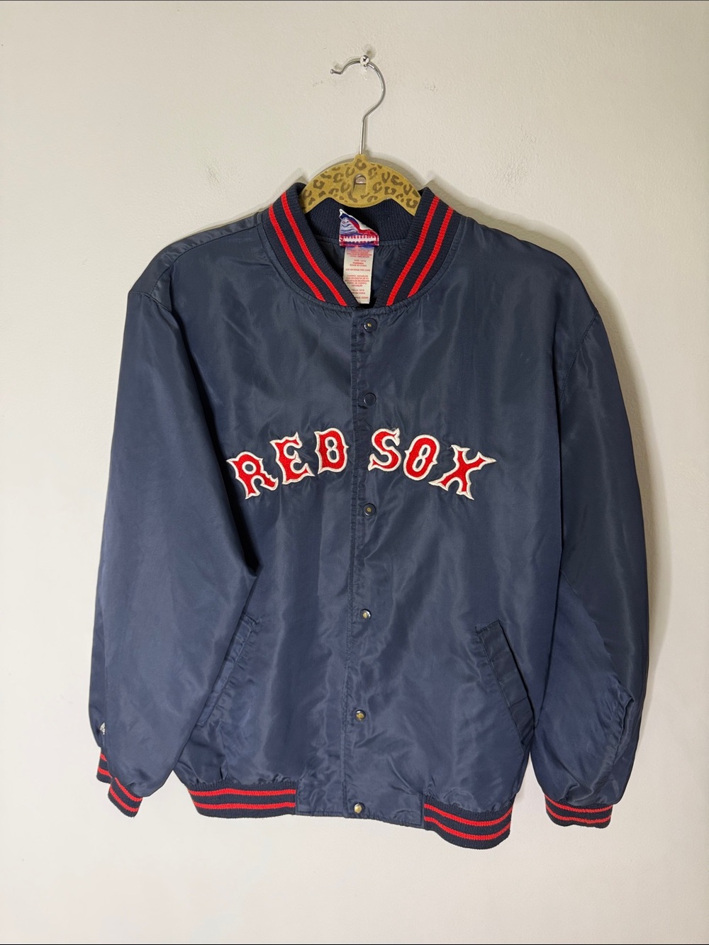 Majestic Navy Red Sox Satin Bomber Jacket with Red Trim Size 14/16